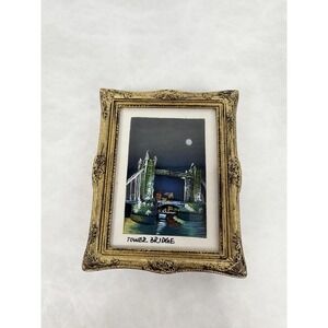Mini Framed Tower Bridge London Magnet 3" Gold Ornate Frame Souvenir Art
